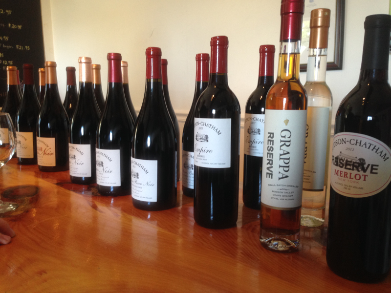 Hudson Chatham’s tasting room with wines on counter